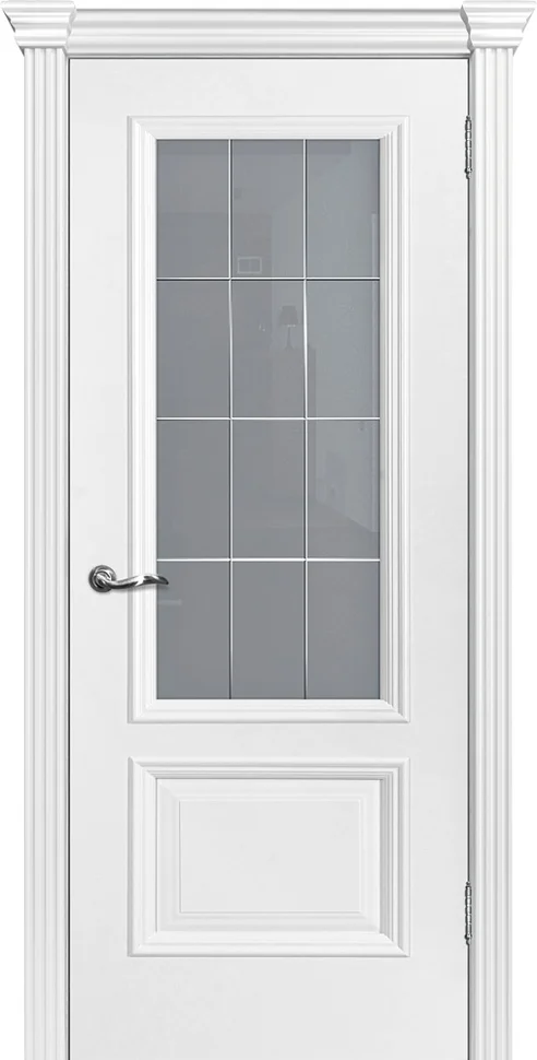 Дверь ТЕКОНА SMALTA-SHARM 02 остекленная премиум сатинат+гравировка эмаль белый 60