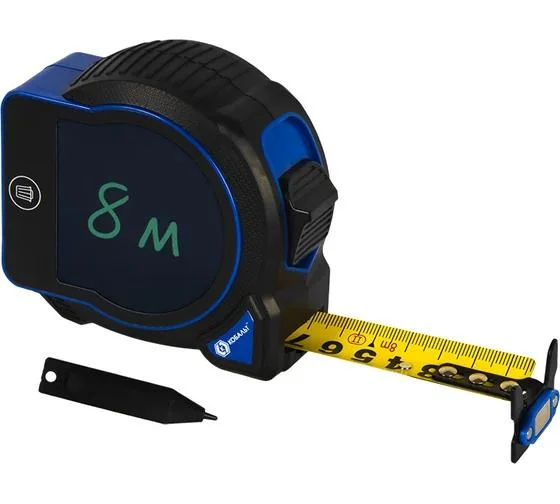 Рулетка КОБАЛЬТ УЛЬТРА 8м х 25мм, ОКНО ДЛЯ ЗАПИСЕЙ, пласт.корпус, мех.стопор, нейл.покр.ленты 0.12 мм, усил. магнит, блист.подвес