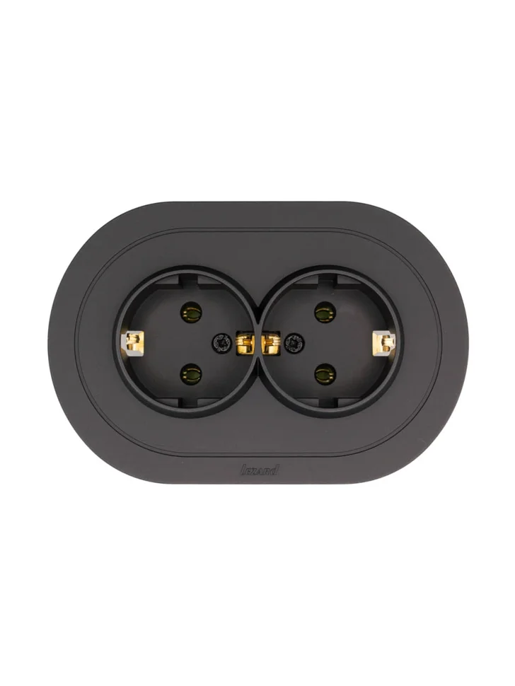 Розетка 2-местная СП Lezard OSEN с заземлением, чёрный бархат круглая