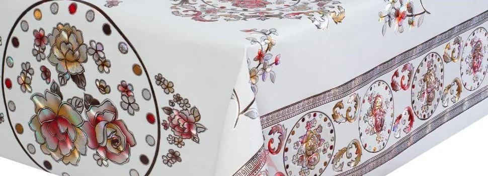 Клеенка ПВХ Жемчуг с принтом на тканевой основе лазерная 1,37*20м мод. LS-8200A-W