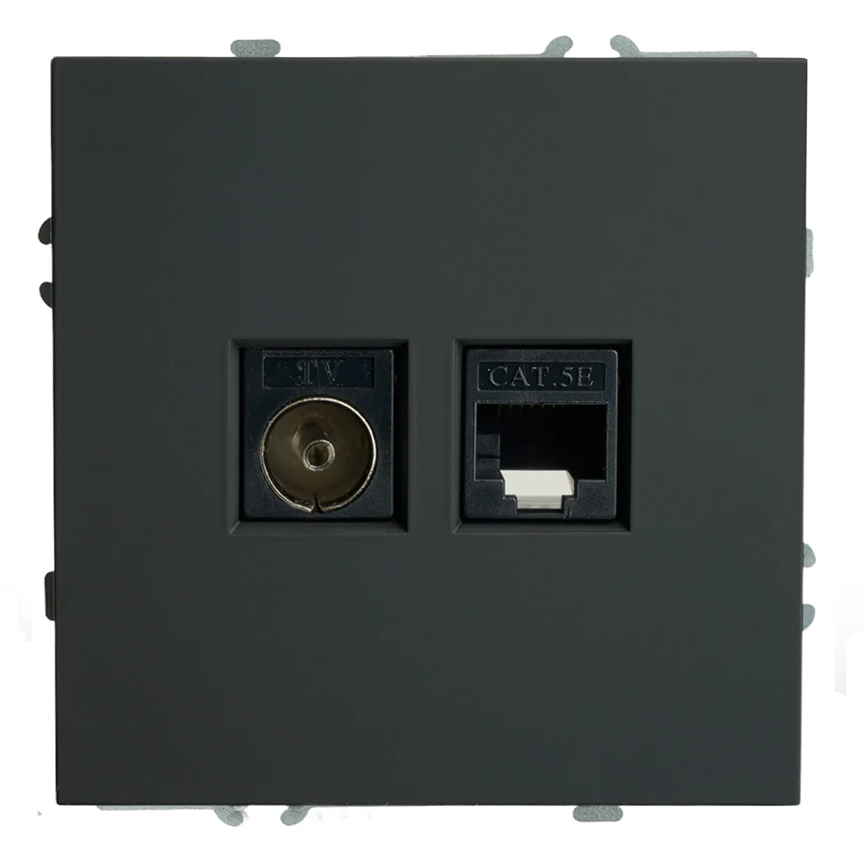 Розетка TV + компьютерная (механизм) СП Stekker Эмили RJ-45 (RST00-5106-05) черный уголь, soft touch