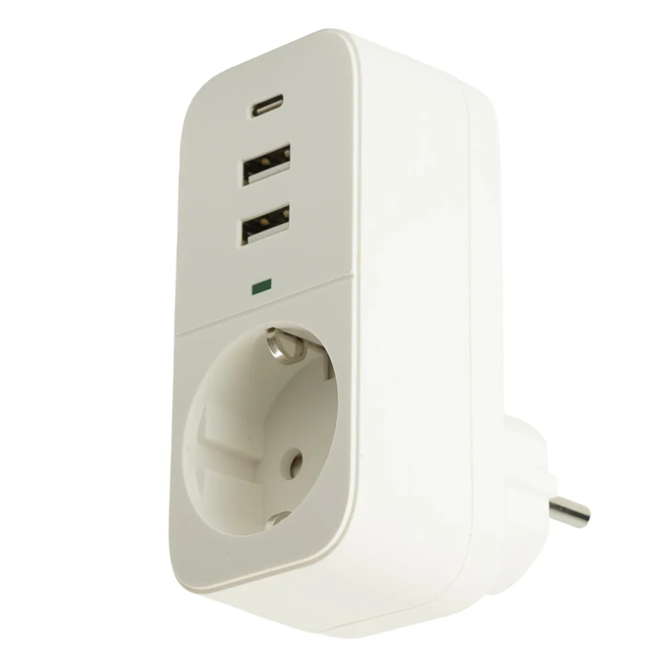 Фильтр сетевой с заземлением 1 гнездо 250В, 16А, 2USB+1Type-C 2,4 A, HM81-11-1, белый STEKKER Nova