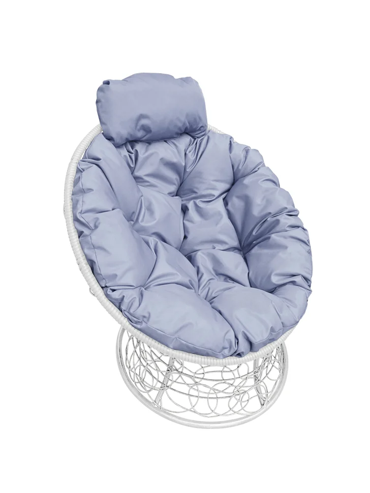 Кресло ПАПАСАН мини с ротангом белое, подушка серая