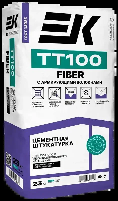 Штукатурка цементная EK ТТ100 FIBER армированная 23 кг