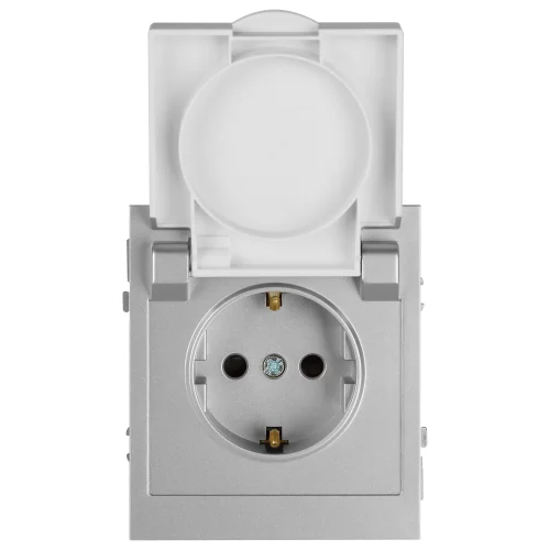 Розетка 1-местная СП ЭРА Arktik 2P+E Schuko с заземлением и шторками с крышкой 16А-250В алюминий арт.16-2103-03