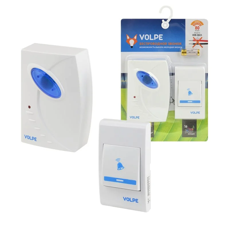 Звонок Volpe UDB-Q025 W-R1T1-16S-80M-WH беспроводной белый