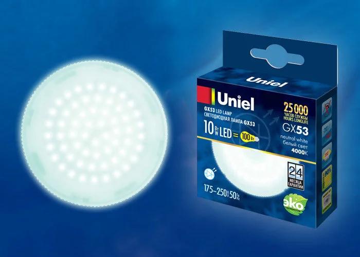 Лампа светодиодная 10W GX53 175-265V 4000К 900Лм (белый) Uniel, LED NW/FR PLZ01WH
