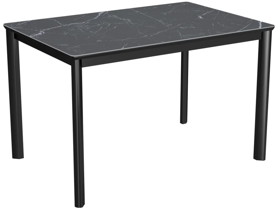 Стол Римини-2C 120х80 (+45) (цвет Чёрный/МДФ+PVC Чёрный/Black marble) + нога №9 (чёрный)