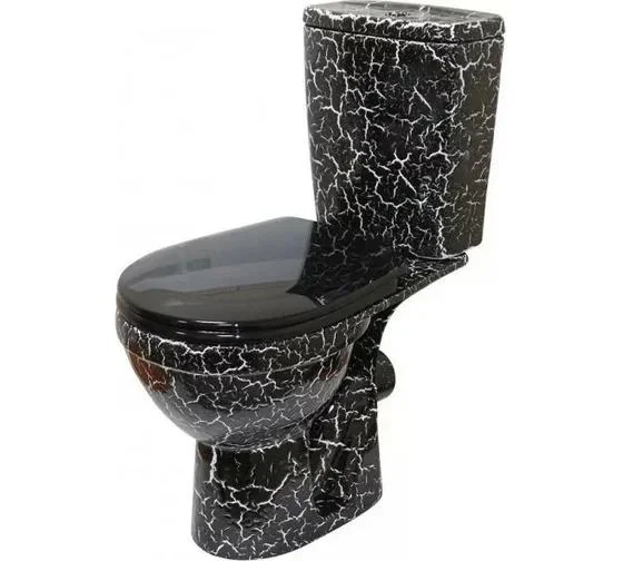 Унитаз-компакт ROSA РИО черный кракелюр, 2-х кнопочная арматура, гориз. вып., сид. полип. (КИРОВ)