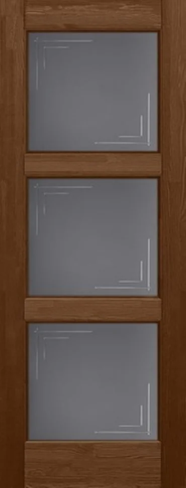 Дверь ОКА "Турин" стекло графит античный орех 90 (браш массив сосны)