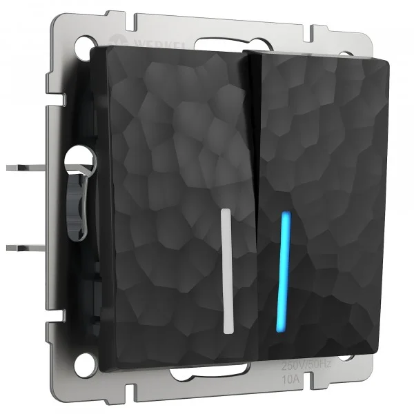 Выключатель двухклавишный СП Werkel Hammer проходной с подсветкой черный, W1222108