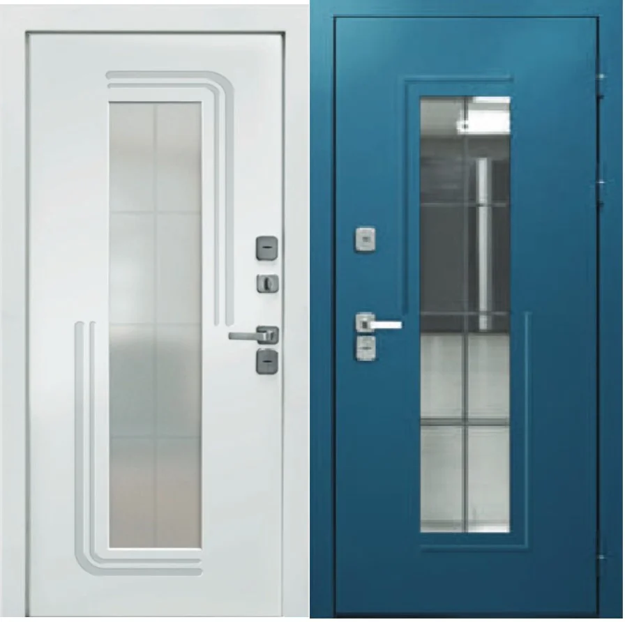 Дверь мет. Luxor Termo 7 860х2050 "Л" Муар синий/Эмалит Белый