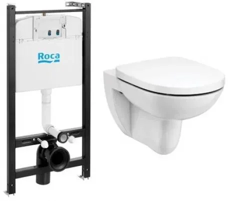 Унитаз подвесной Roca DEBBA ROUND Rimless безободковый с инсталляцией, c тонким сиденьем дюропласт микролифт, с панелью смыва Active 62B