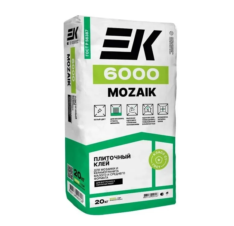 Клей плиточный EK 6000 Mozaic БЕЛЫЙ для мозаики и мрамора 20 кг
