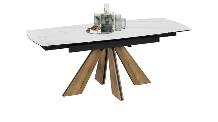 Стол обеденный Палмер раздвижной Тип 1 1400*(2095)*750*850 (Черный муар/Дуб галифакс нат/Керамика матовая белый мрамор)