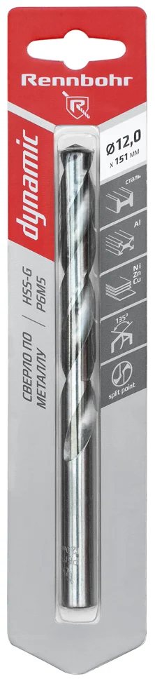 Сверло по металлу 12,0х151мм RENNBOHR DYNAMIC CARD, HSS-G, Р6М5, фрез