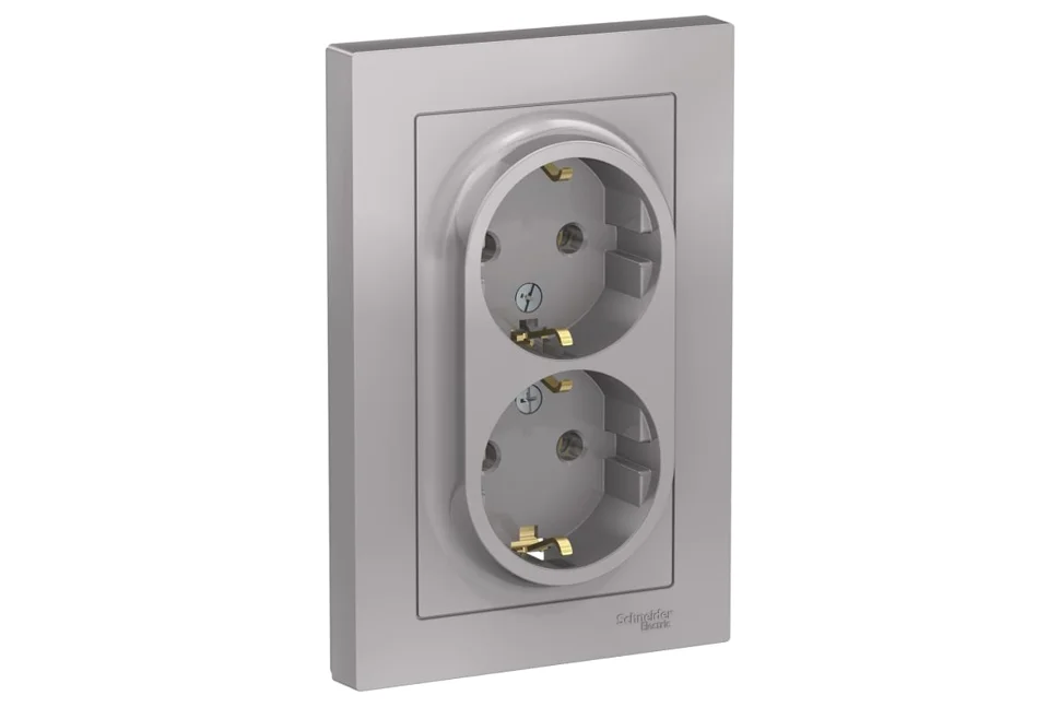 Розетка 2-м СП AtlasDesign 16А IP20 с заземл. в сборе алюм. SchE ATN000324 IEK