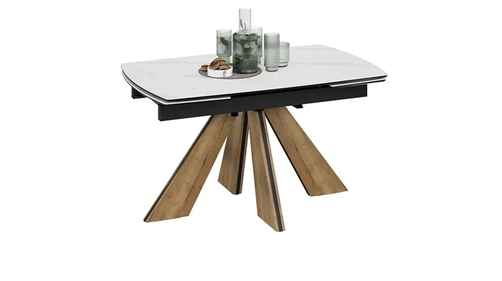 Стол обеденный Палмер раздвижной Тип 1 1400*(2095)*750*850 (Черный муар/Дуб галифакс нат/Керамика матовая белый мрамор)