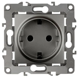 Розетка 1-местная СП Эра12 2P+E Schuko с заземлением, графит (16АХ-250В), арт.12-2101-12