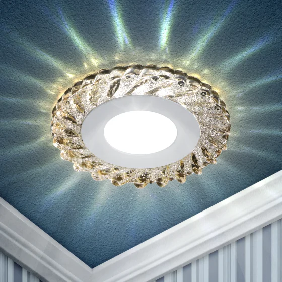 Светильник точечный ЭРА DK LED 15 CHP/WH светодиодный круглый белая подсветка 3+3W шампань/белый