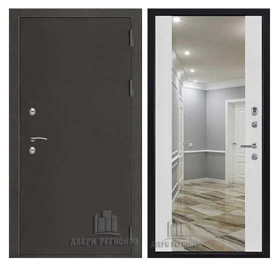 Дверь мет. REGIDOORS Термо3 968*2050 "Л" антик тёмное серебро/зеркало 1002 INFINITI снежная королева