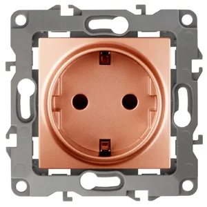 Розетка 1-местная СП Эра12 2P+E Schuko с заземлением, со шторками, медь (16АХ-250В), арт.12-2102-14