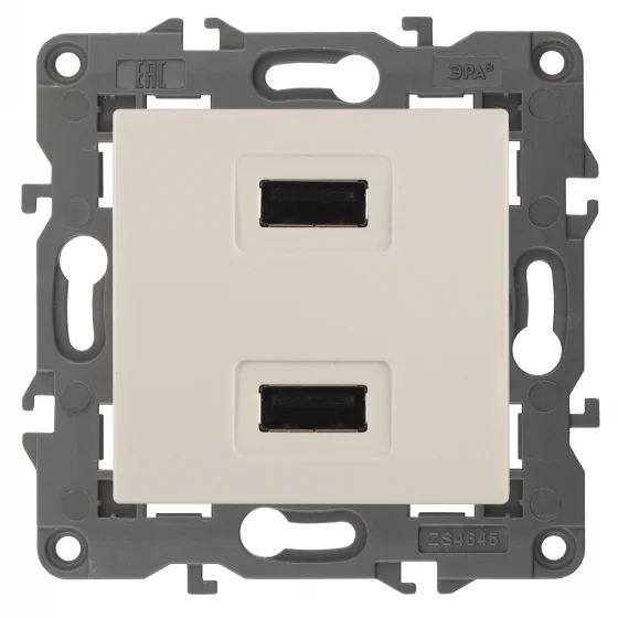Розетка USB двойная СП Эра22 Elegance 230В/5В-2100мА слоновая кость, арт.14-4110-02