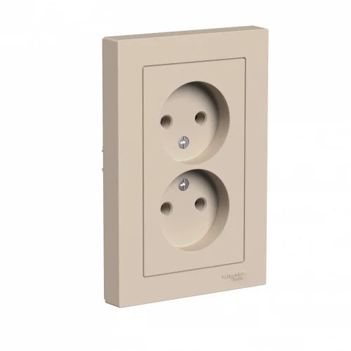 Розетка 2-местная СП AtlasDesign 16А без заземления в сборе песочный Systeme Electric ATN001220