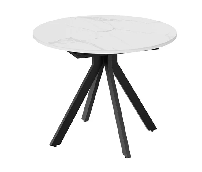 Стол обеденный раздвижной «Дуглас» Тип 2 Черный муар, Стекло матовое белый мрамор