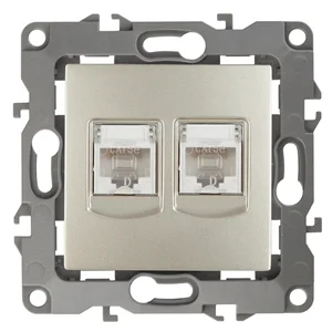 Розетка информационная двойная СП (2XRJ45), Эра12, шампань, арт.12-3108-04