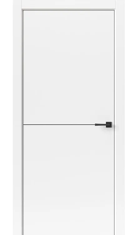 Дверь UBERTURE TAMBURAT LIGHT GEOMETRY Модель 4302 глухое, Лофт белый 60, кромка ABS черная, черный молдинг