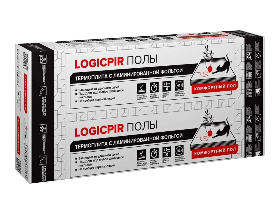 Плиты теплоизоляционные ТехноНИКОЛЬ LOGICPIR Полы ФЛ/ФЛ Г4 L-1190х590х30 /8 плит, 5,617 м2, 0,169 м3/ Категория Б
