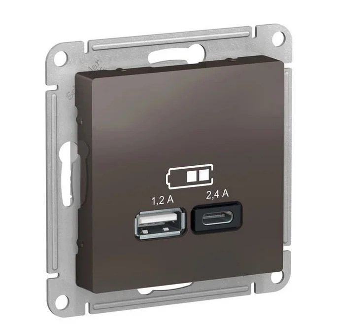 Механизм розетки USB AtlasDesign тип A+C 5В/2.4А 2х5В/1.2А механизм мокко SE ATN000639