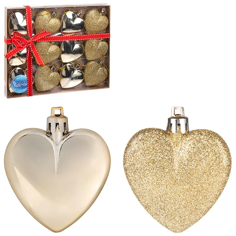 Набор елочных украшений "Сердце золотое", 12 шт