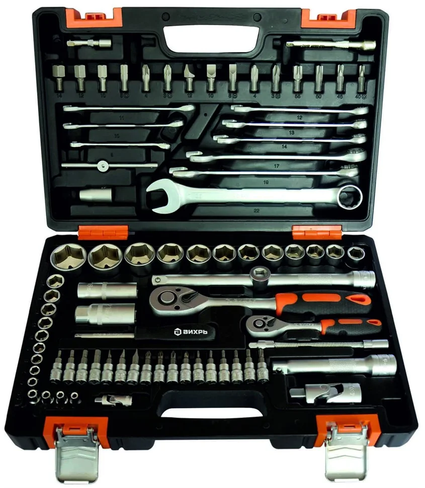 Набор инструмента ВИХРЬ, 1/2", 1/4", CrV, 82 предмета, кейс