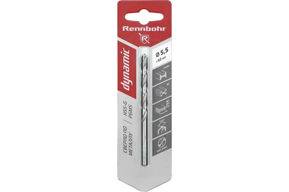 Сверло по металлу ЦХ 5,5х93мм, RENNBOHR DYNAMIC CARD HSS-G
