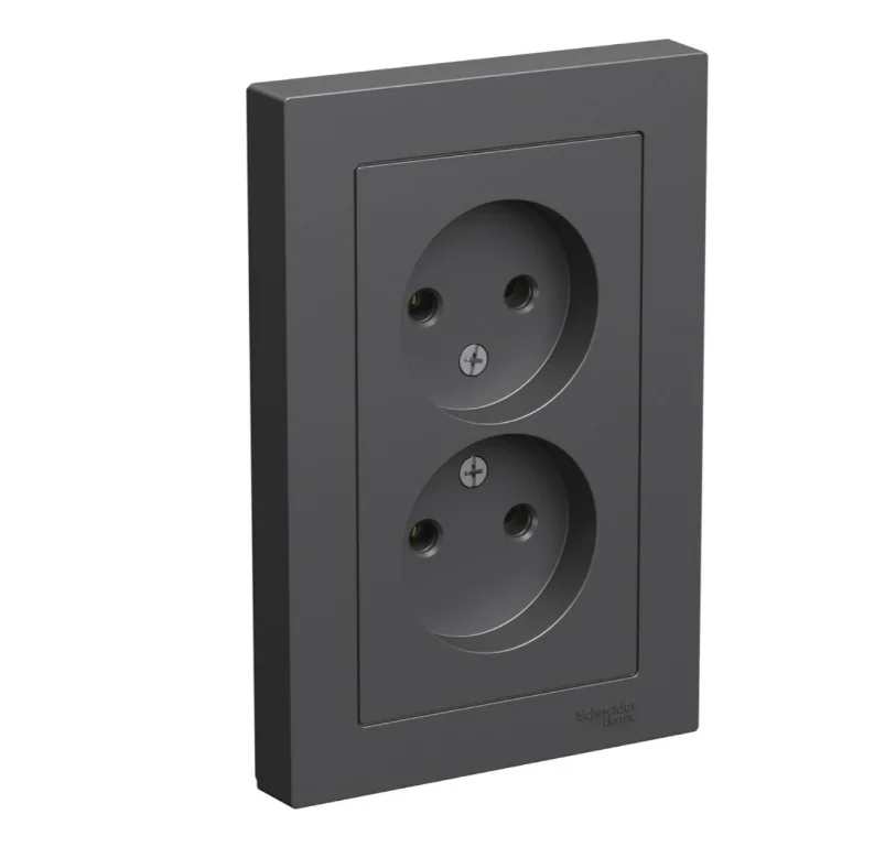 Розетка 2-местная СП AtlasDesign 16А IP20 без заземл. в сборе базальт SE ATN001420