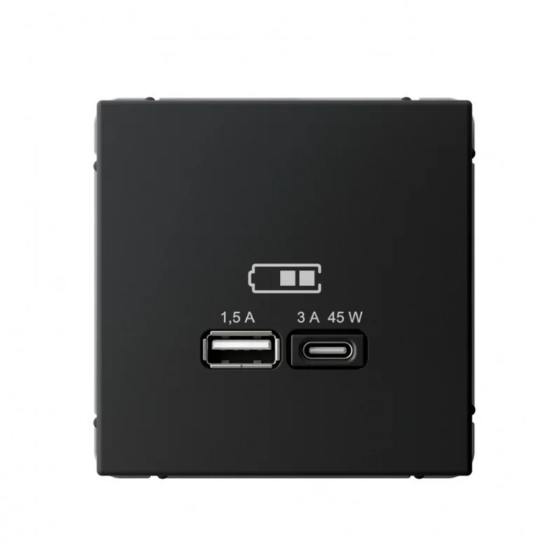 Механизм розетки USB ArtGallery тип A+C 45Вт QC PD высокоскор. ЗУ карбон SE GAL001029 Механизм розетки USB ArtGallery тип A+C 45Вт QC PD высокоскор. ЗУ карбон SE GAL001029