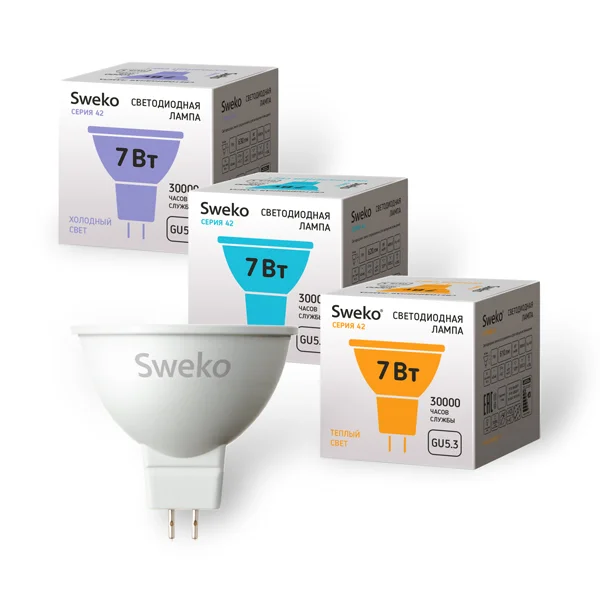 Лампа светодиодная 7Вт GU5,3 (MR16) 220В 6500K 630Лм (холодный) Sweko 42 серия 42LED-MR16-7W-230-6500K-GU5,3-P Лампа светодиодная 7Вт GU5,3 (MR16) 220В 6500K 630Лм (холодный) Sweko 42 серия 42LED-MR16-7W-230-6500K-GU5,3-P
