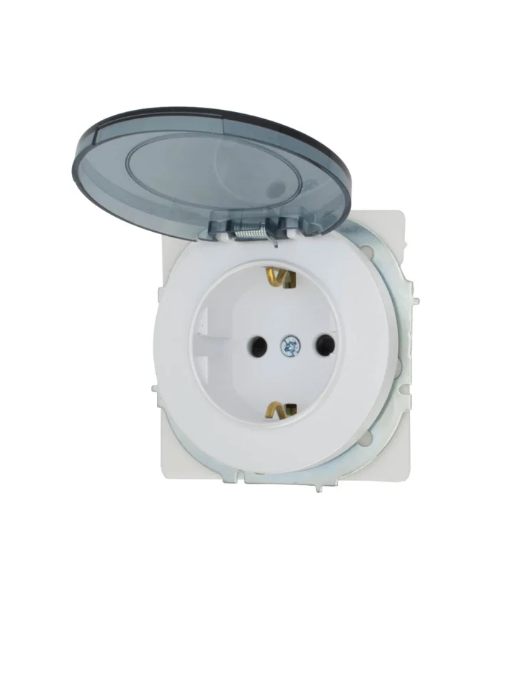 Розетка 1-местная СП Lezard OSEN с заземлением, с крышкой белая искра матовая IP44. Розетка 1-местная СП Lezard OSEN с заземлением, с крышкой белая искра матовая IP44.