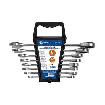 Набор ключей комбинированных трещоточных КОБАЛЬТ 8,10,11,12,13,14,17,19 мм, CR-V, трещоточный механизм 90 ЗУБЬЕВ, держатель
