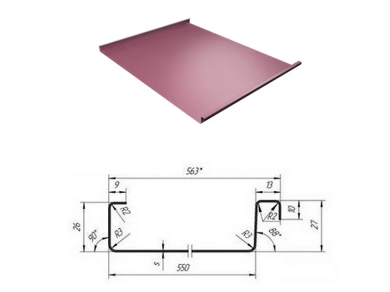 Фальц двойной стоячий 0,5мм ПурПро RAL **(Тип), 0.563*м2 (в пленке)