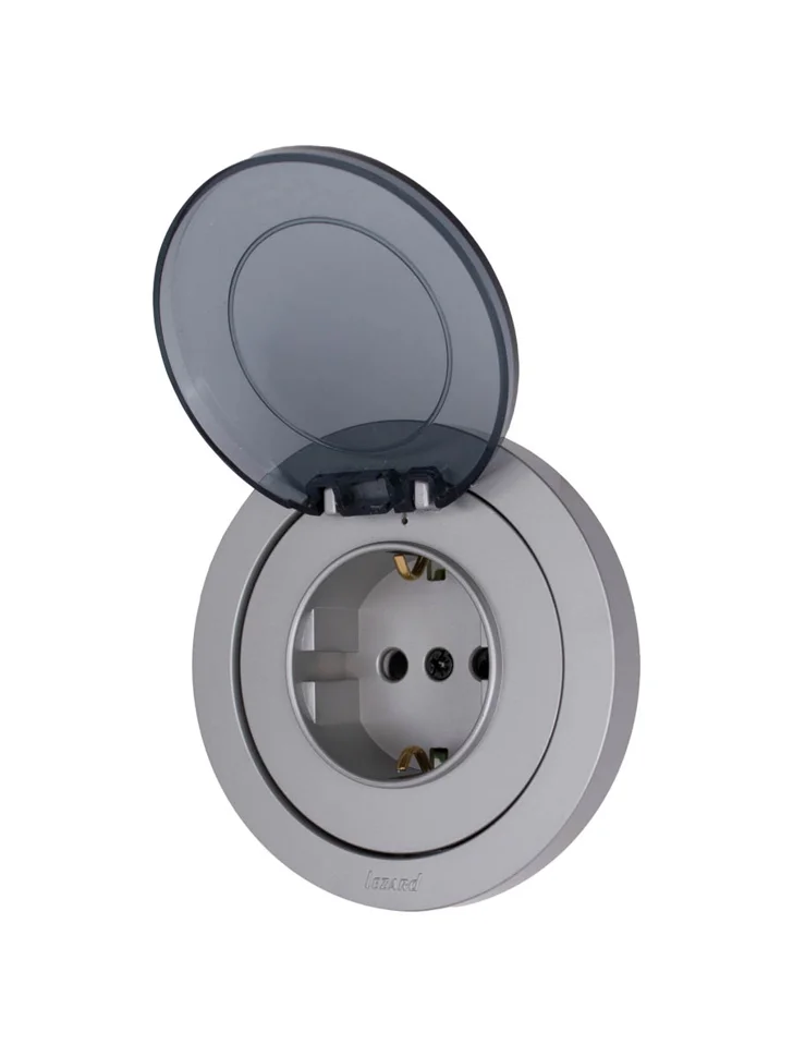 Розетка 1-местная СП Lezard OSEN с заземлением, с крышкой серый матовый