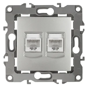 Розетка информационная двойная СП (2XRJ45), Эра12, алюминий, арт.12-3108-03