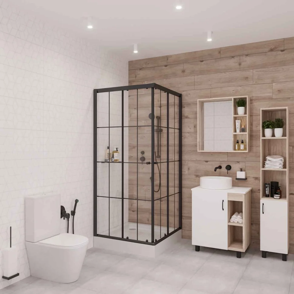 Уголок душевой NIAGARA NG-0190-14 BLACK 900х900х1950 низкий поддон (14см), стекло прозрачное, арт. NG-0190-14 Уголок душевой NIAGARA NG-0190-14 BLACK 900х900х1950 низкий поддон (14см), стекло прозрачное, арт. NG-0190-14