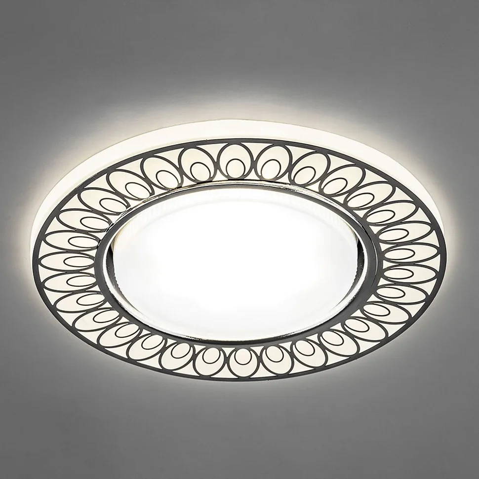 Светильник точечный Feron CD9913 со светодиодной подсветкой 20LED*2835 SMD 4000K, 15W GX53, матовый белый, хром*