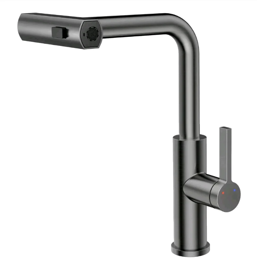 Смеситель RUSH Tinos TI3732-18Grey для кухни с выдвижной лейкой, графит