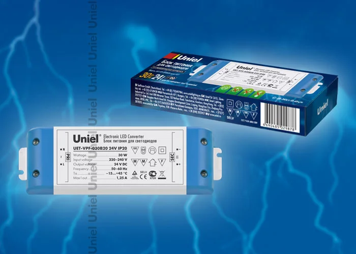 Блок питания 30Вт, 24В, IP20 Uniel UET-VPF-030B20