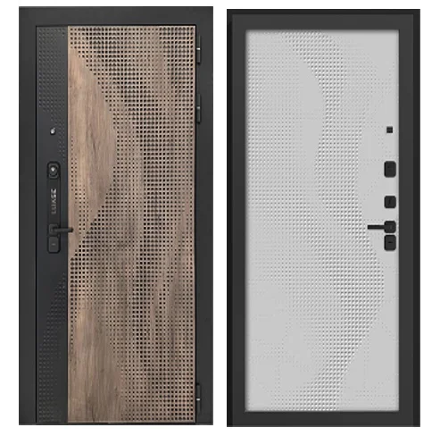 Дверь мет. ДВЕРИ ГУД Lukse-505 860х2050 "Л" Черный муар, шведская вишня натуральная /Софт белый снег
