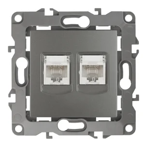 Розетка информационная двойная СП (2XRJ45), Эра12, графит, арт.12-3108-12